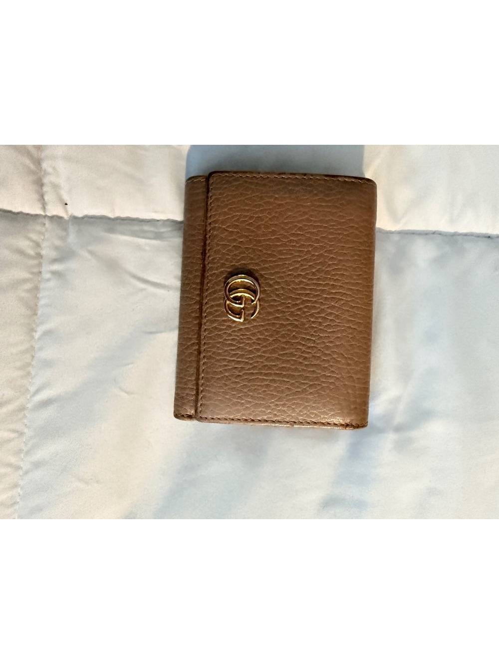 Gucci Brown Leather Tri-Fold Wallet with Gold GG Logo